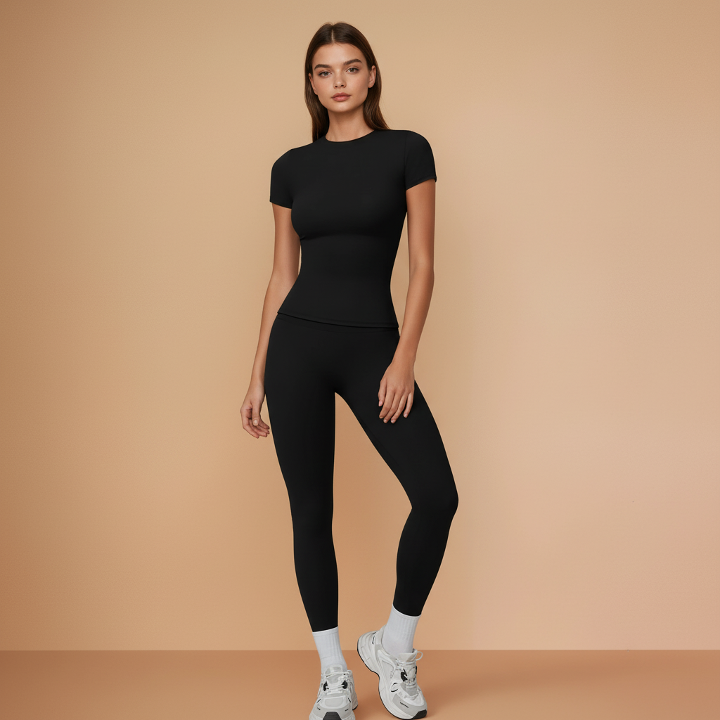 Half Sleeve Legging Yoga Set - Black