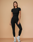 Half Sleeve Legging Yoga Set - Black
