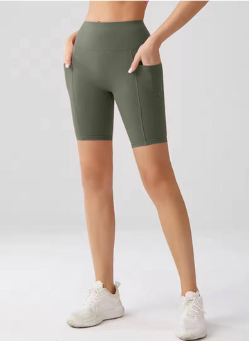 Embrace High Rise Shorts With Pockets - Olive Green