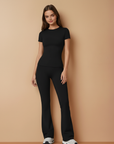 Half Sleeve Flare Pant Yoga Set - Black