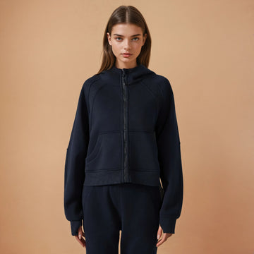 Fleece Lined Hoodie Jacket - Black