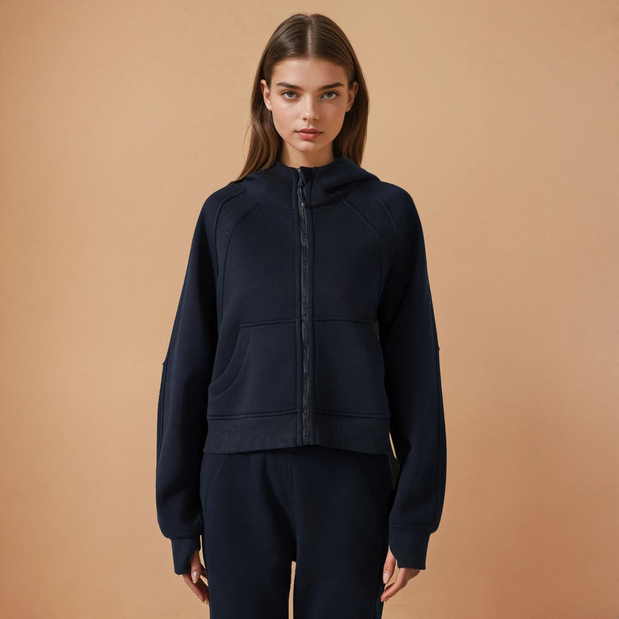 Fleece Lined Hoodie Jacket - Black