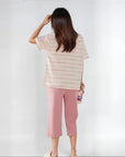 Half Sleeves Cotton Night Suit Set - Pink & Ivory