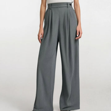 High Waist Striped Pants - Grey