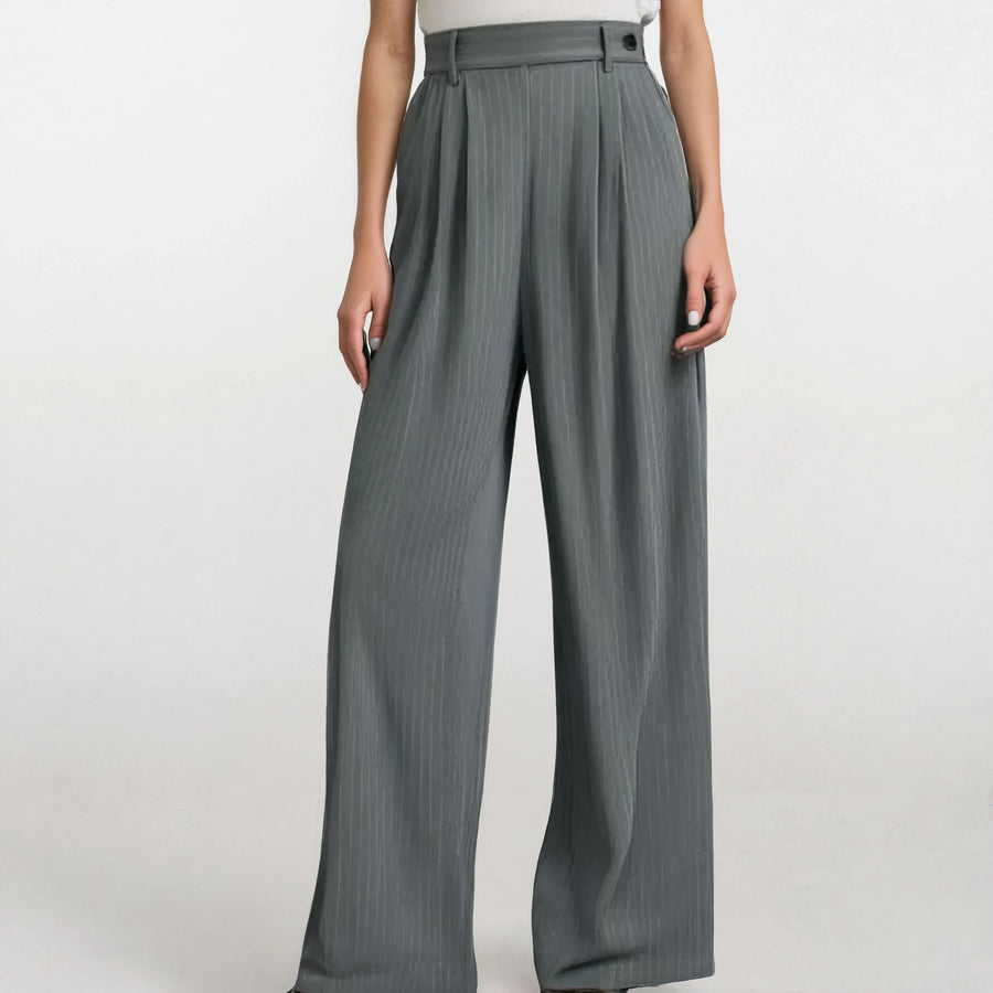 High Waist Striped Pants - Grey