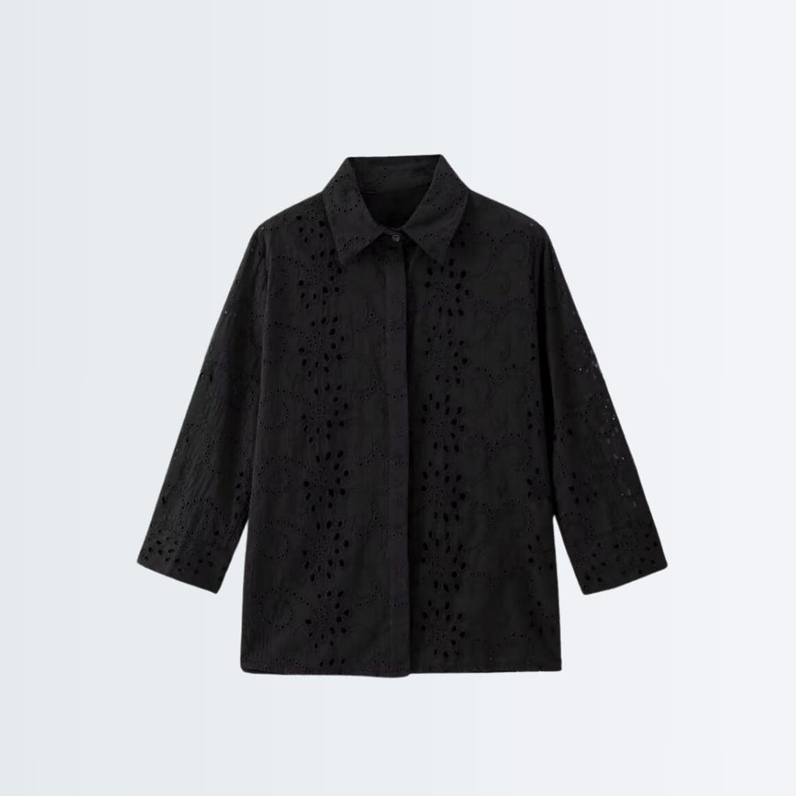 Stylish Pattern Cut-Out Blouse - Black