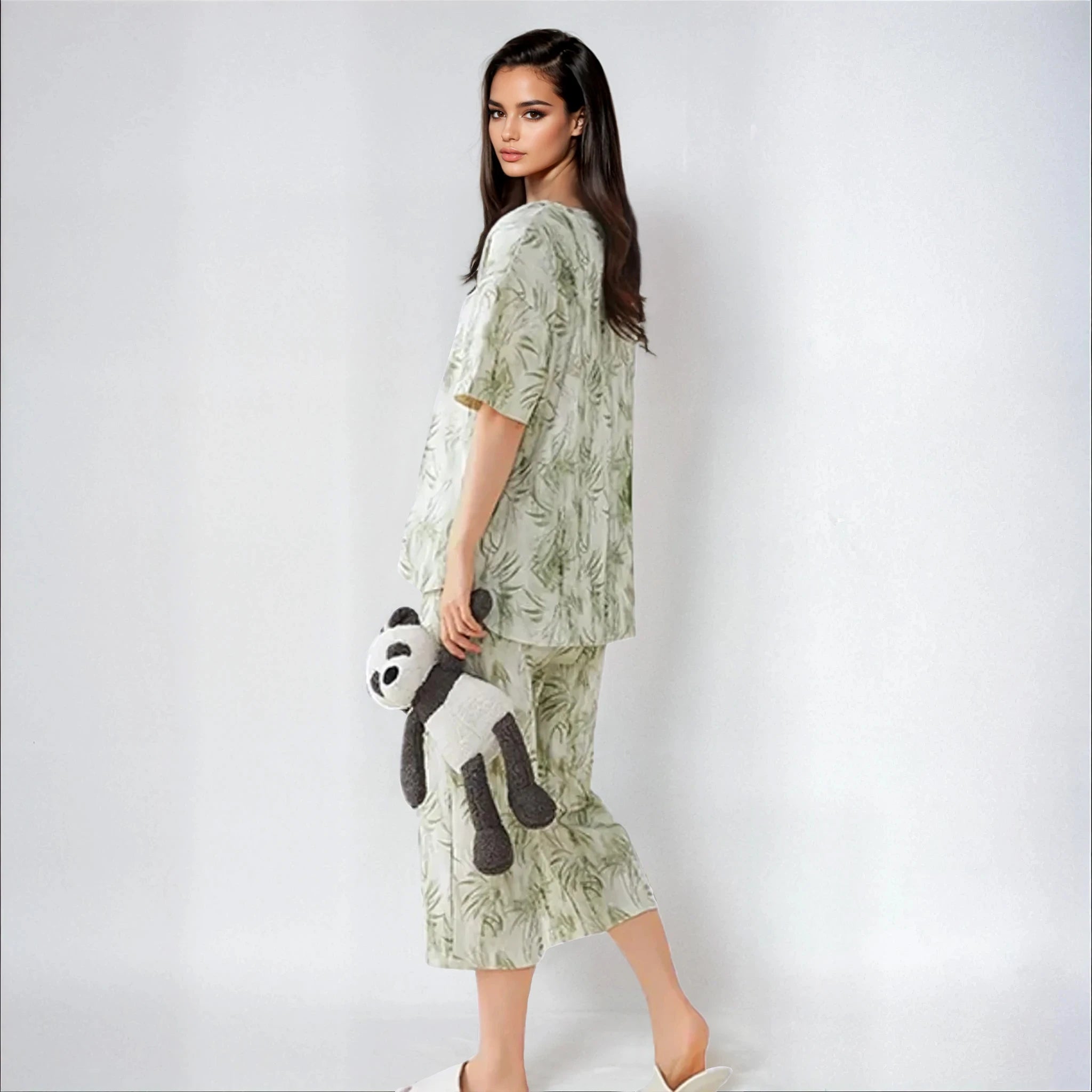 Half Sleeves Cotton Night Suit Set - Rainforest Green