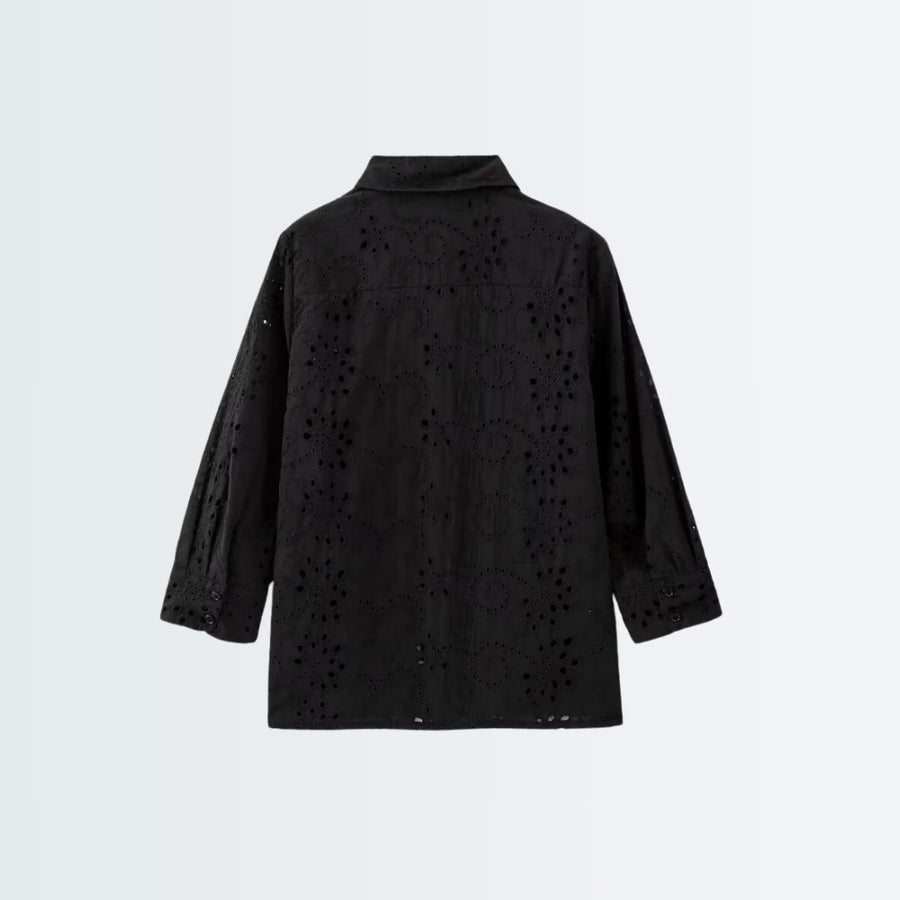 Stylish Pattern Cut-Out Blouse - Black