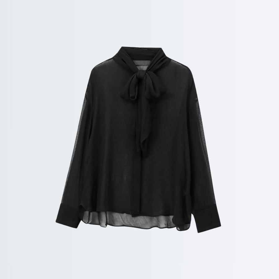 Neck Tie Up Blouse - Black
