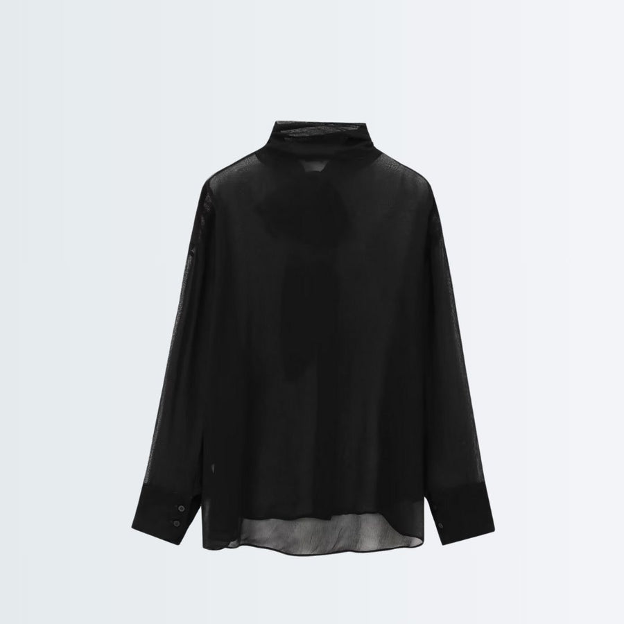 Neck Tie Up Blouse - Black