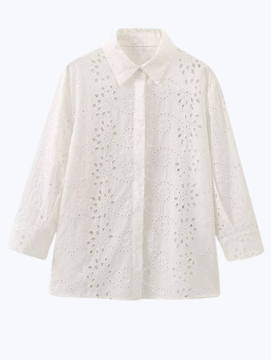 Stylish Pattern Cut-Out Blouse - White