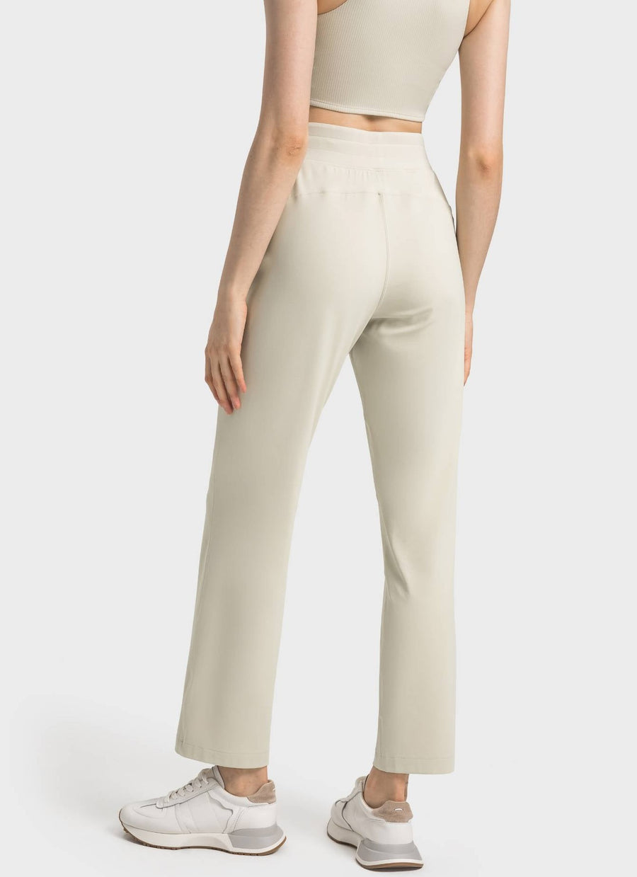 Stylish Activewear Pants With Tie-Up Waist Band - Ivory White