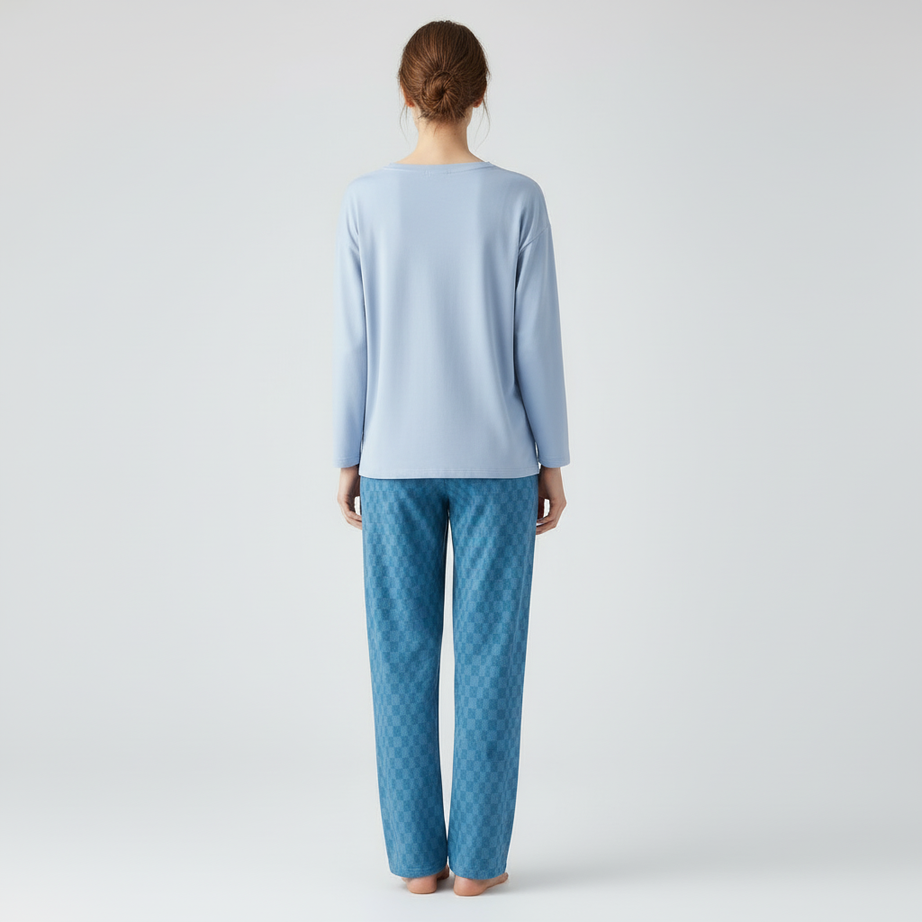 Full Sleeves Cotton Night Suit Set - Blue