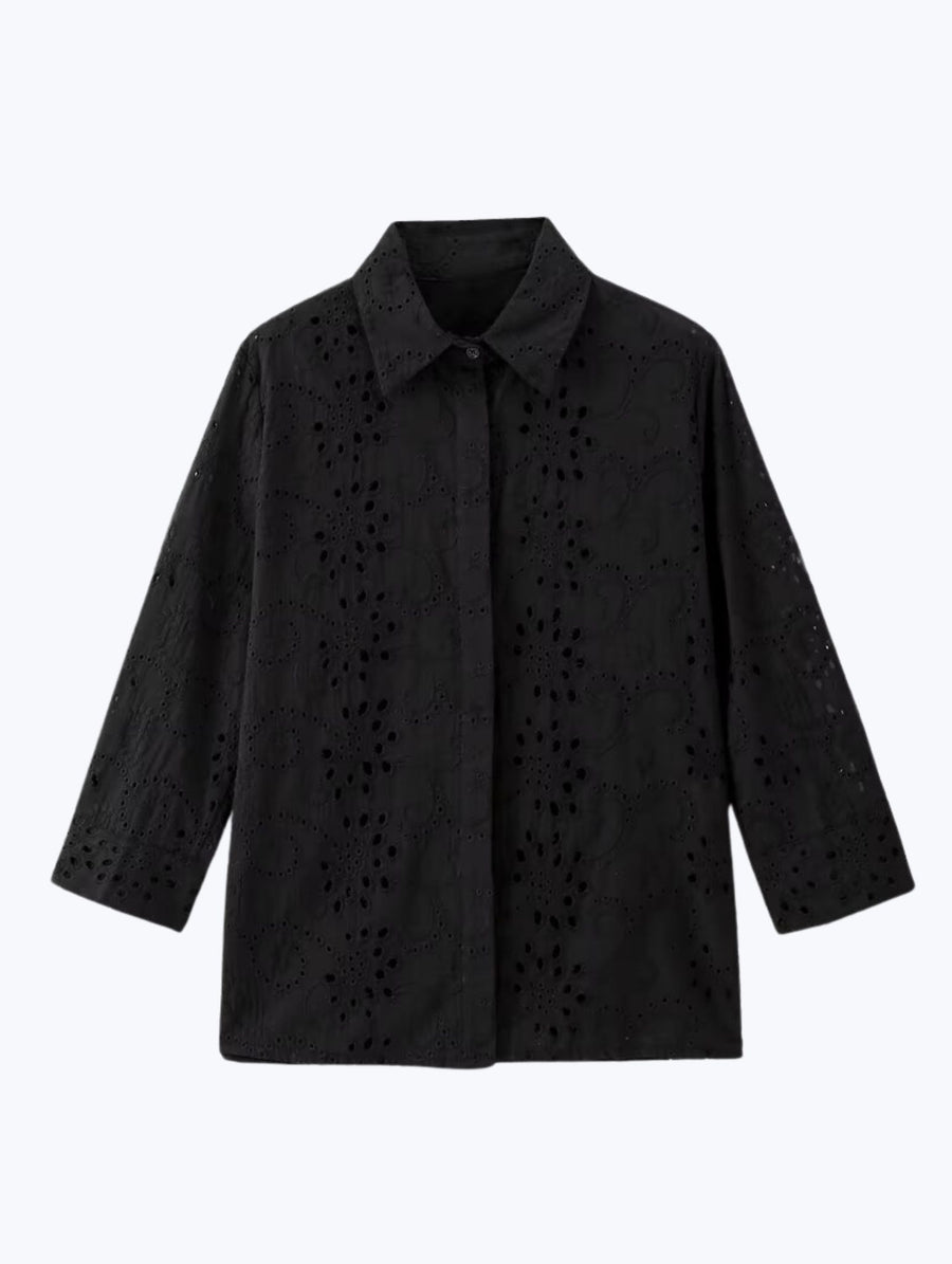 Stylish Pattern Cut-Out Blouse - Black