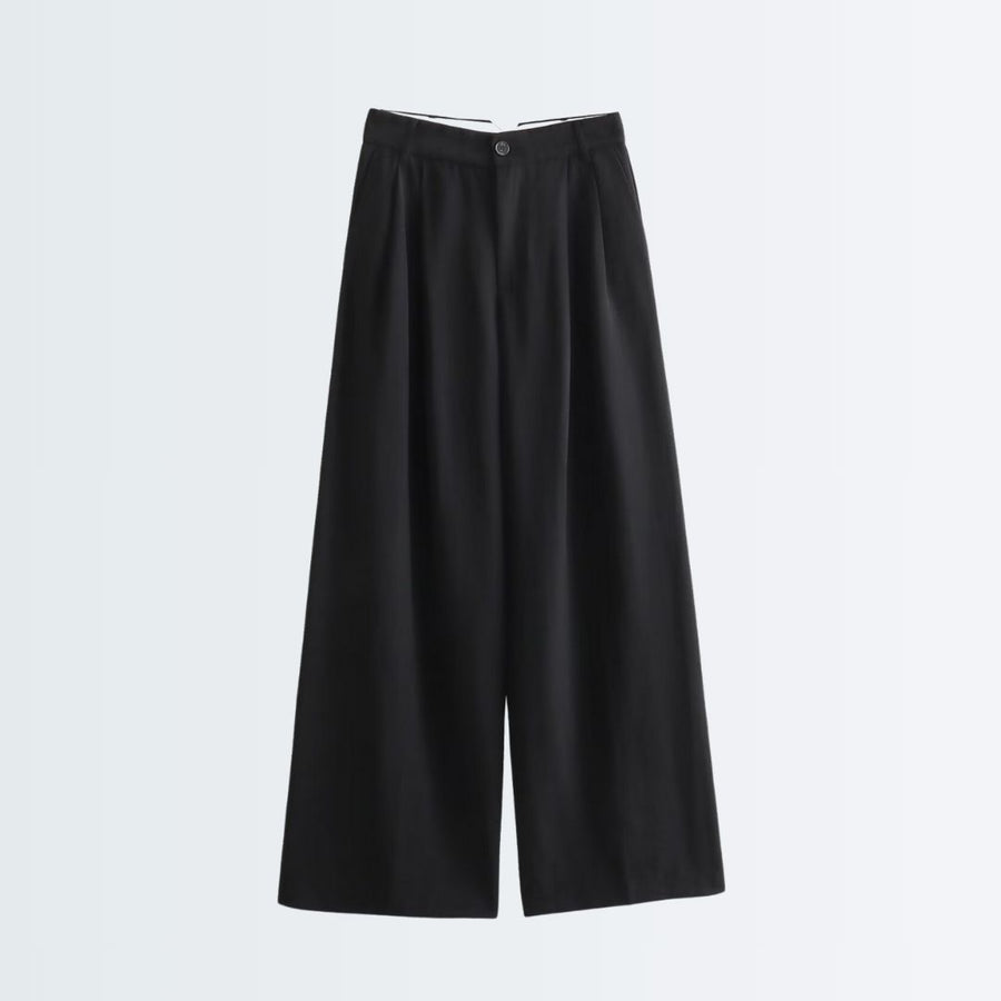 High Rise Wide Legged Essential Pants - Black