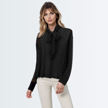 Neck Tie Up Blouse - Black