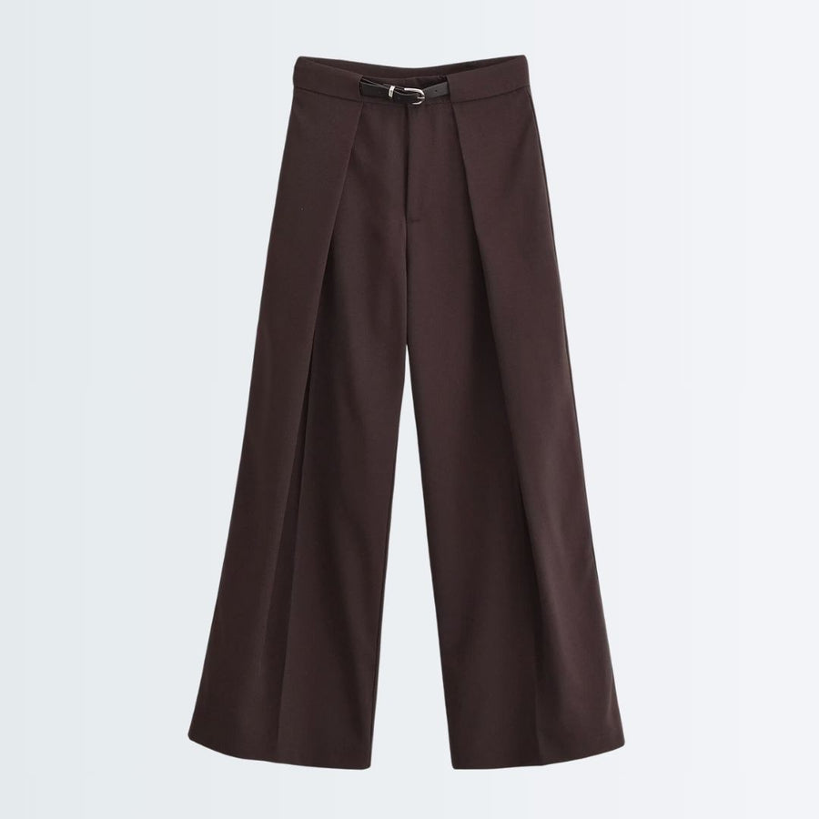 High Rise Wide Legged Pants With Belt - Brown
