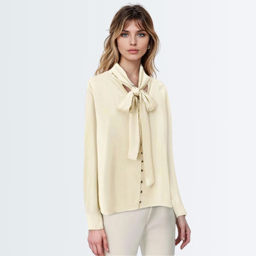 Neck Tie Up Blouse - Ivory White