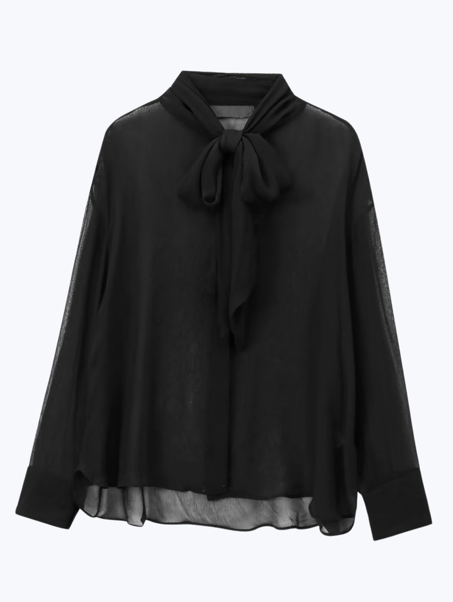 Neck Tie Up Blouse - Black