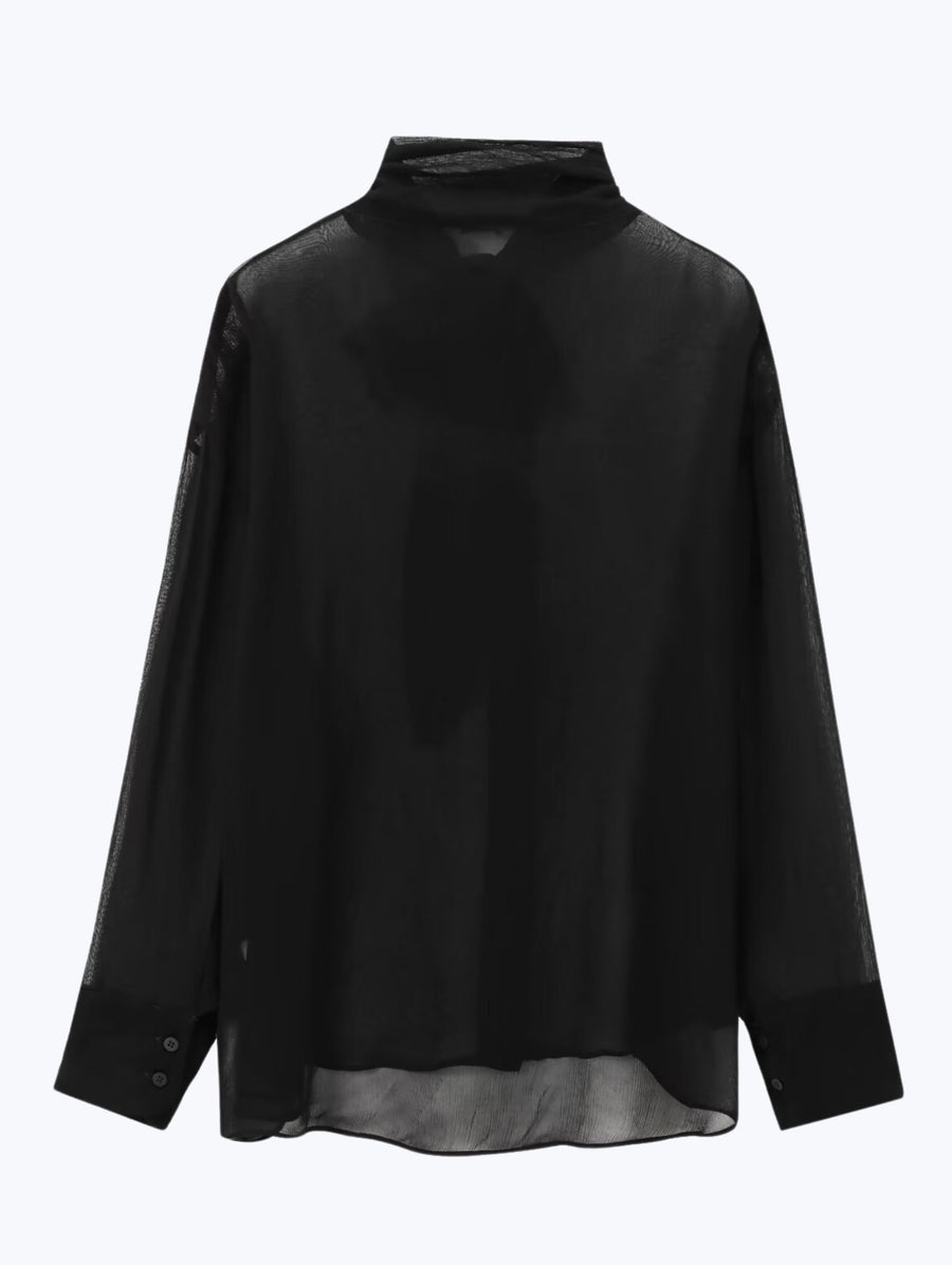 Neck Tie Up Blouse - Black