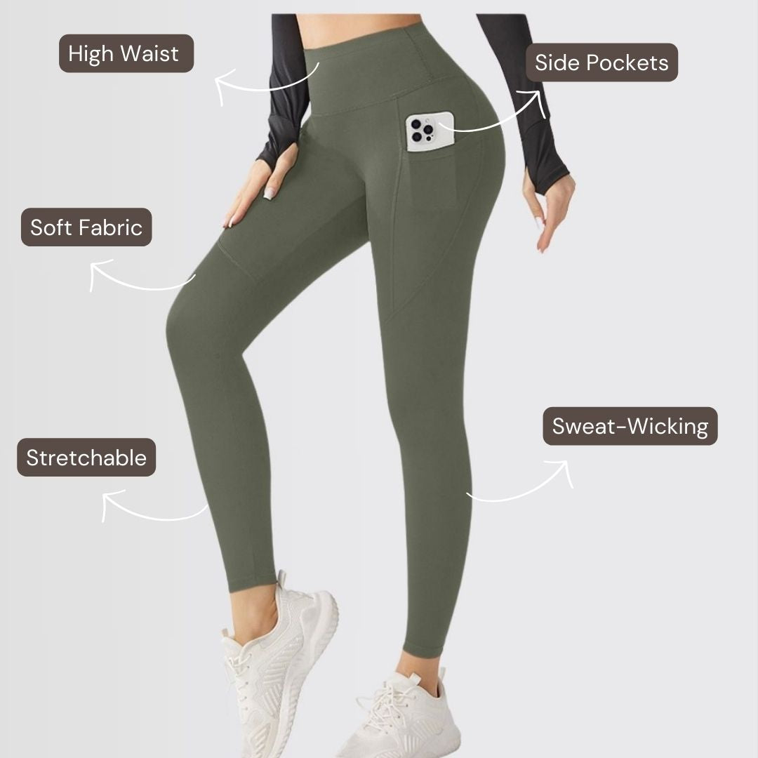 Embrace High Rise Side Pocket Leggings - Olive Green