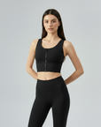 Front Zip Sports Bra - Black