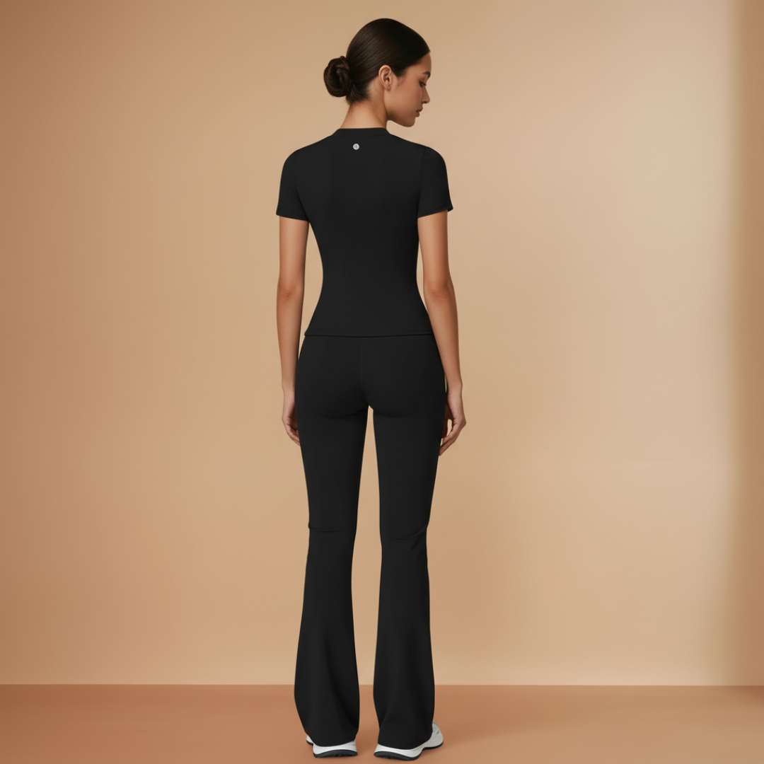Half Sleeve Flare Pant Yoga Set - Black