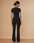 Half Sleeve Flare Pant Yoga Set - Black