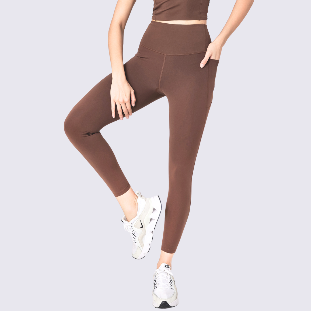 High-Rise Leggings With Side-Pockets - Brown