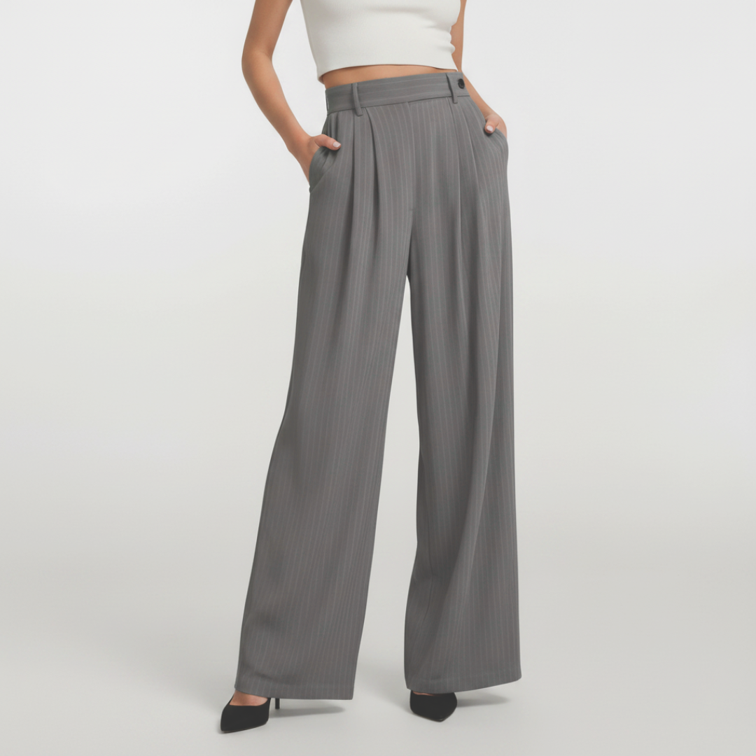 High Waist Striped Pants - Grey