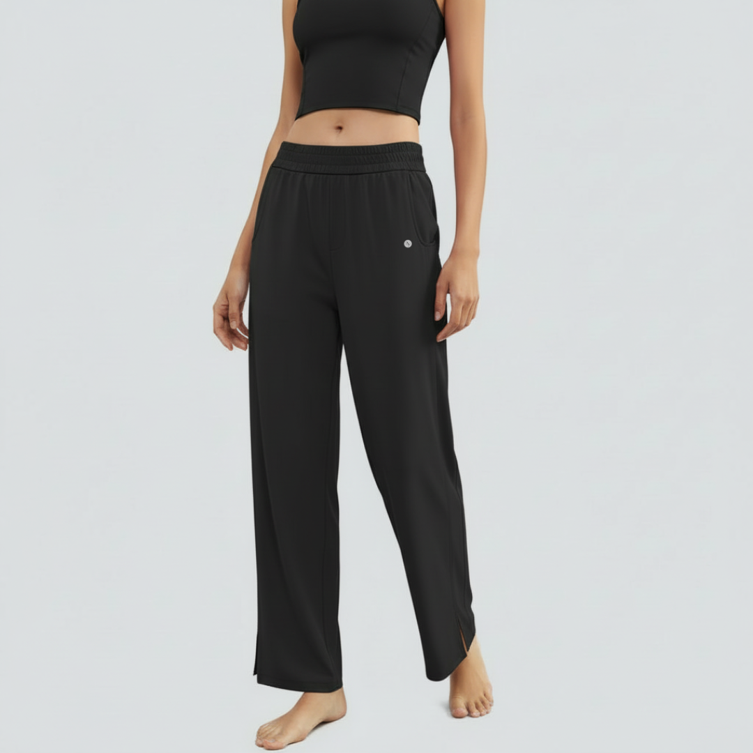Wide-Legged Comfort Yoga Pants - Black