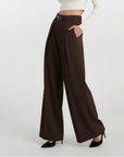 High Rise Wide Legged Pants With Belt - Brown