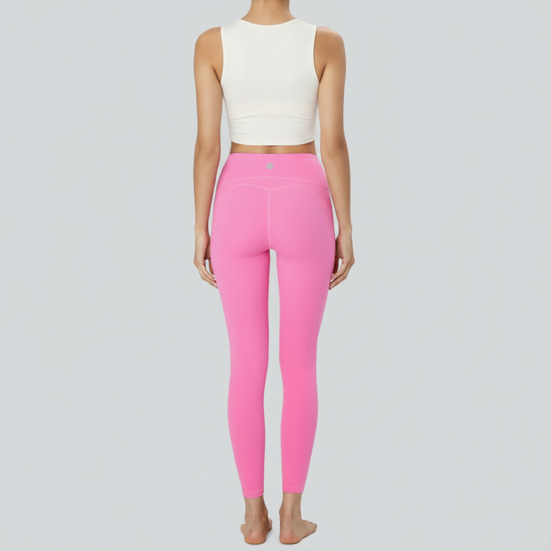High-Rise Leggings With Side-Pockets - Bright Pink