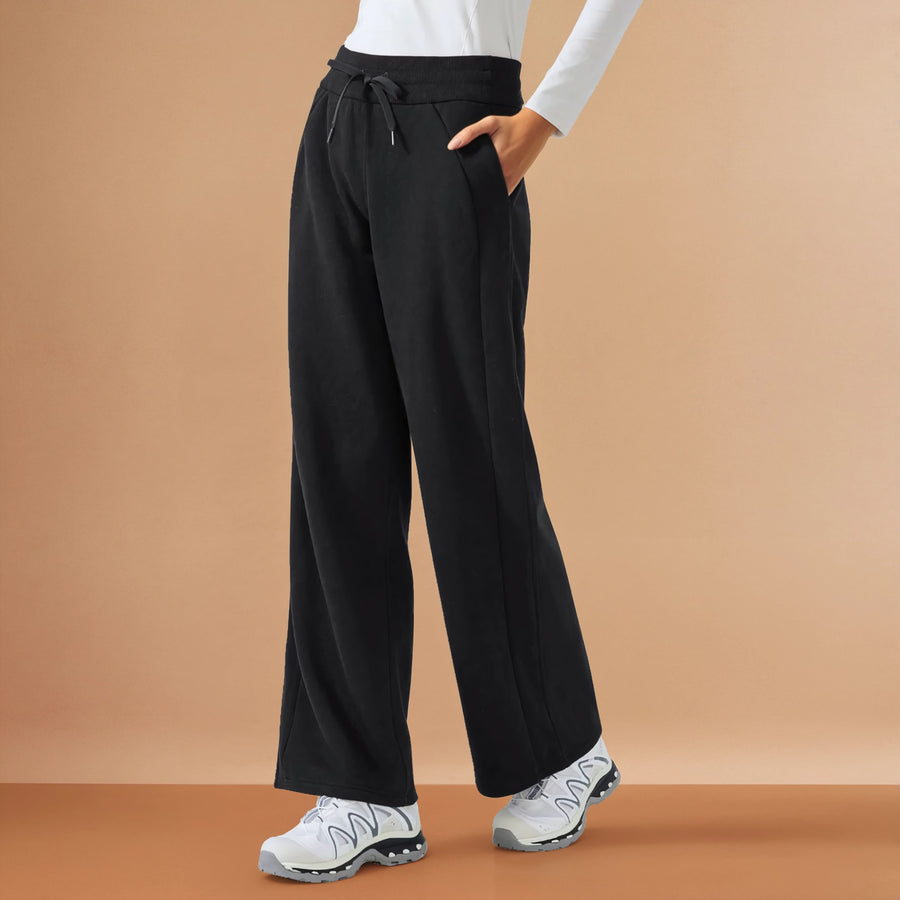 Fleece Lined Wide Legged Pants  - Black