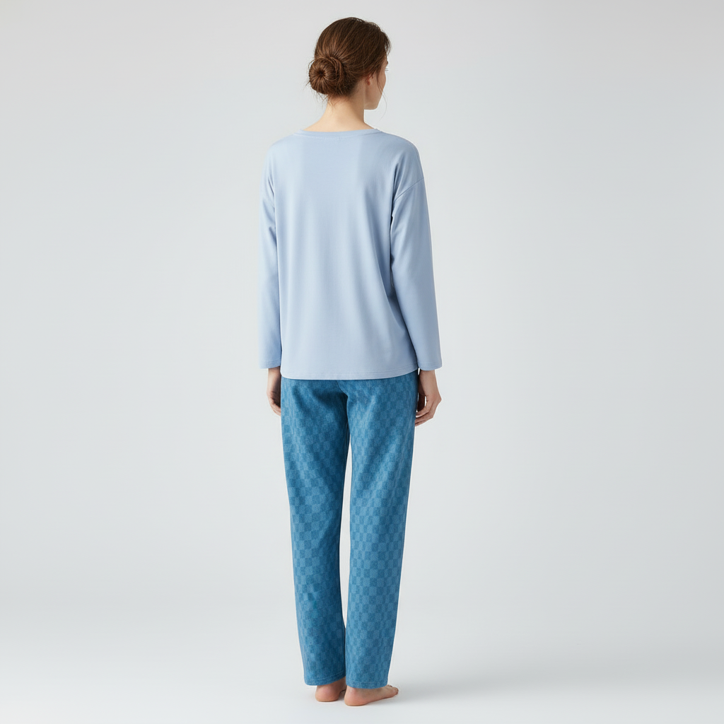 Full Sleeves Cotton Night Suit Set - Blue