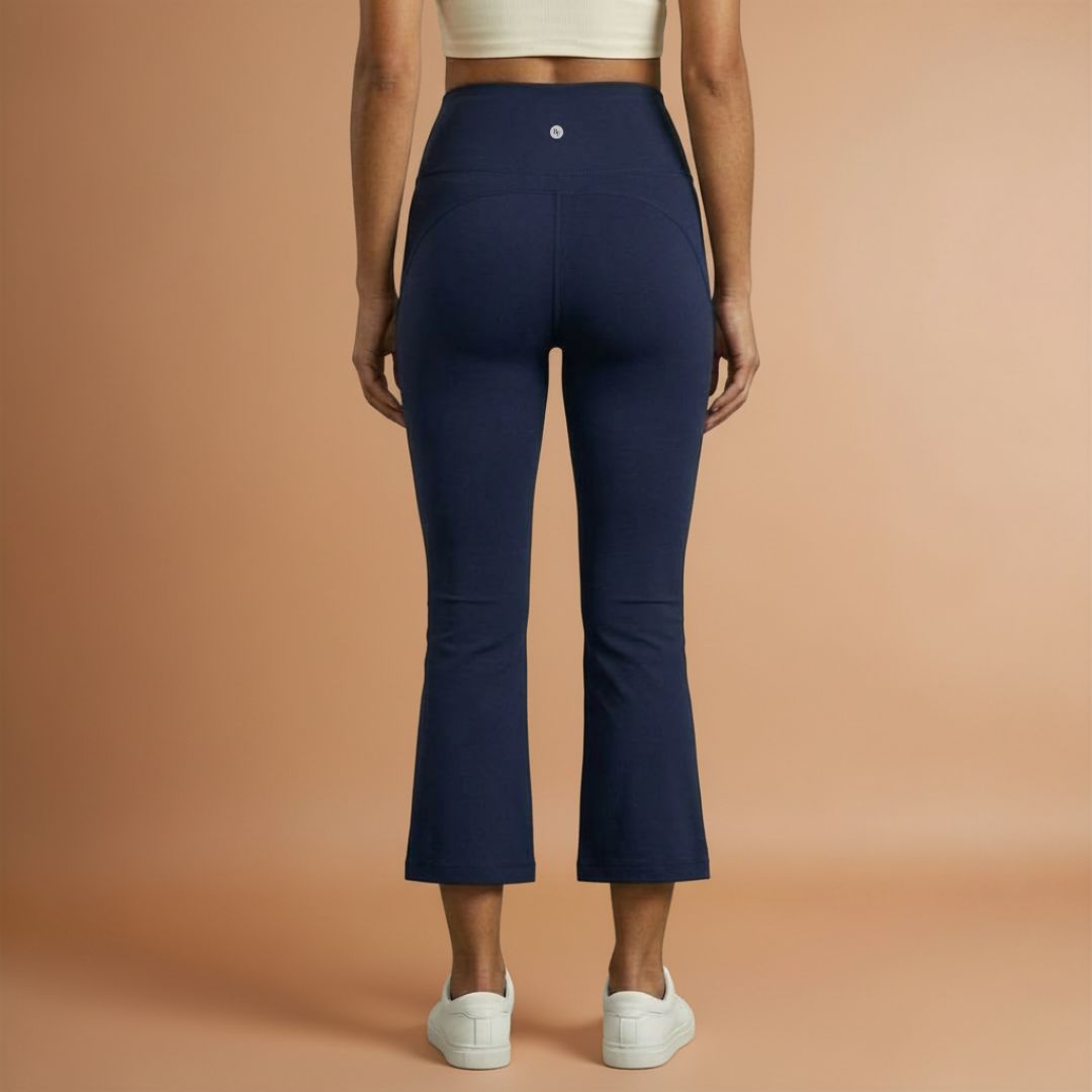 Ankle Length Flare Pants - Navy Blue
