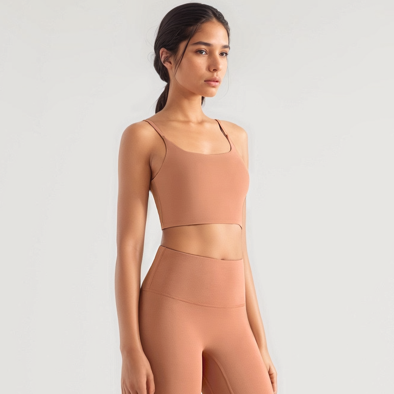 Spaghetti Strap Sports Bra - Beige Brown