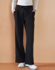 Fleece Lined Wide Legged Pants  - Black