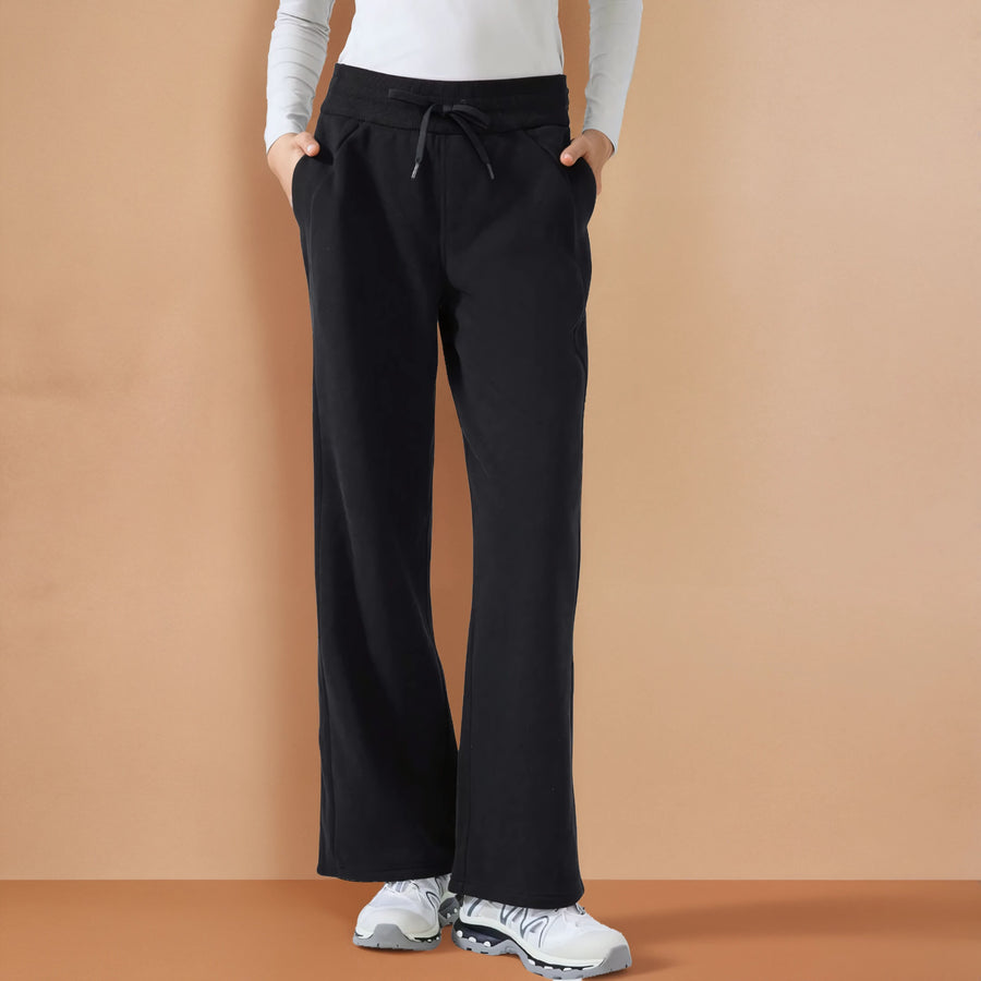 Fleece Lined Wide Legged Pants  - Black