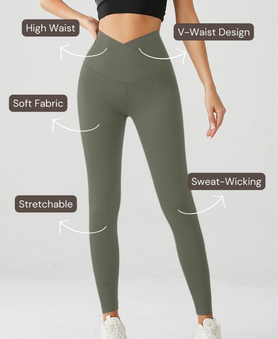 Embrace High Rise V-Waist Leggings - Olive Green
