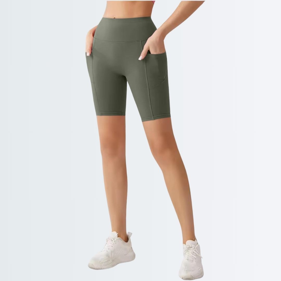 Embrace High Rise Shorts With Pockets - Olive Green