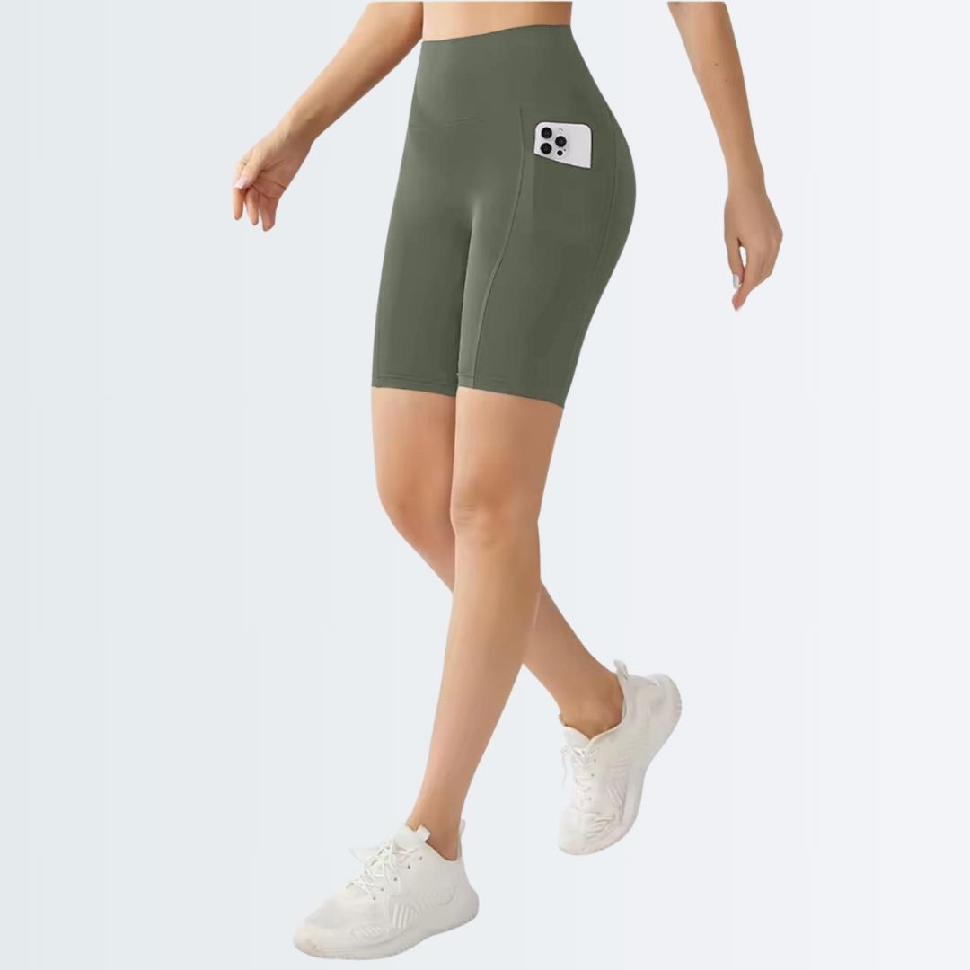 Embrace High Rise Shorts With Pockets - Olive Green