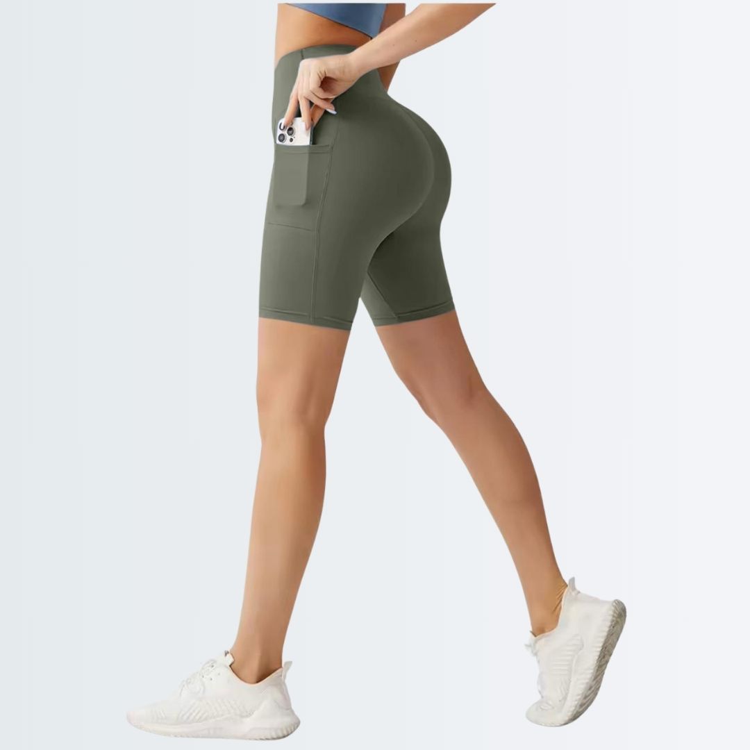 Embrace High Rise Shorts With Pockets - Olive Green