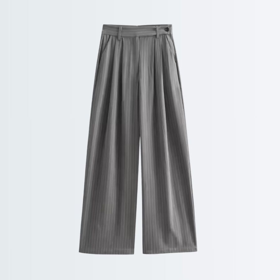 High Waist Striped Pants - Grey
