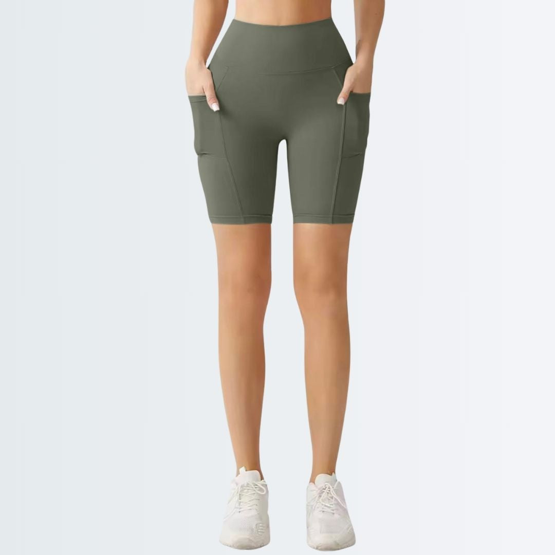 Embrace High Rise Shorts With Pockets - Olive Green