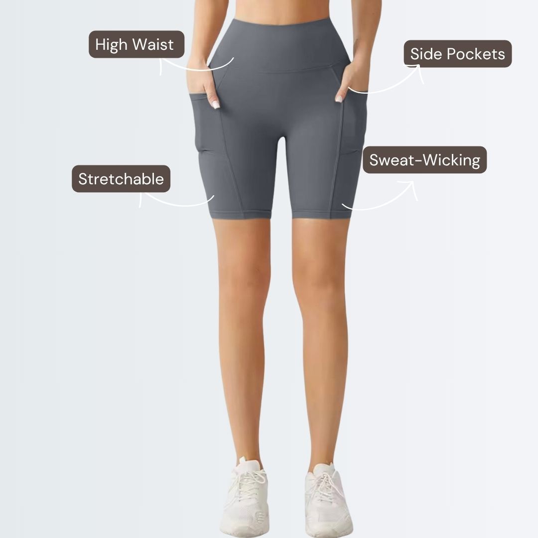 Embrace High Rise Shorts With Pockets - Grey