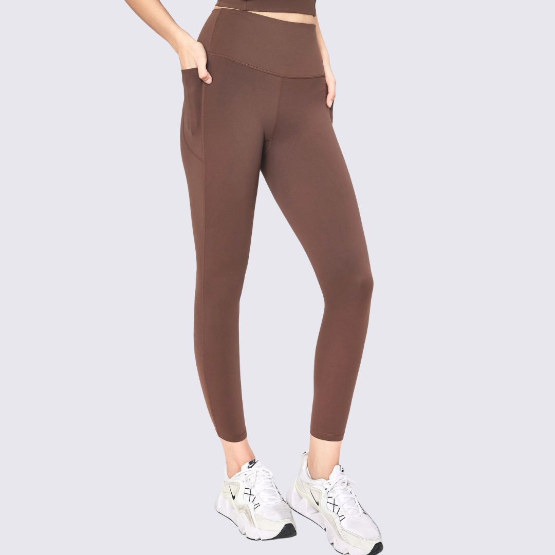 High-Rise Leggings With Side-Pockets - Brown