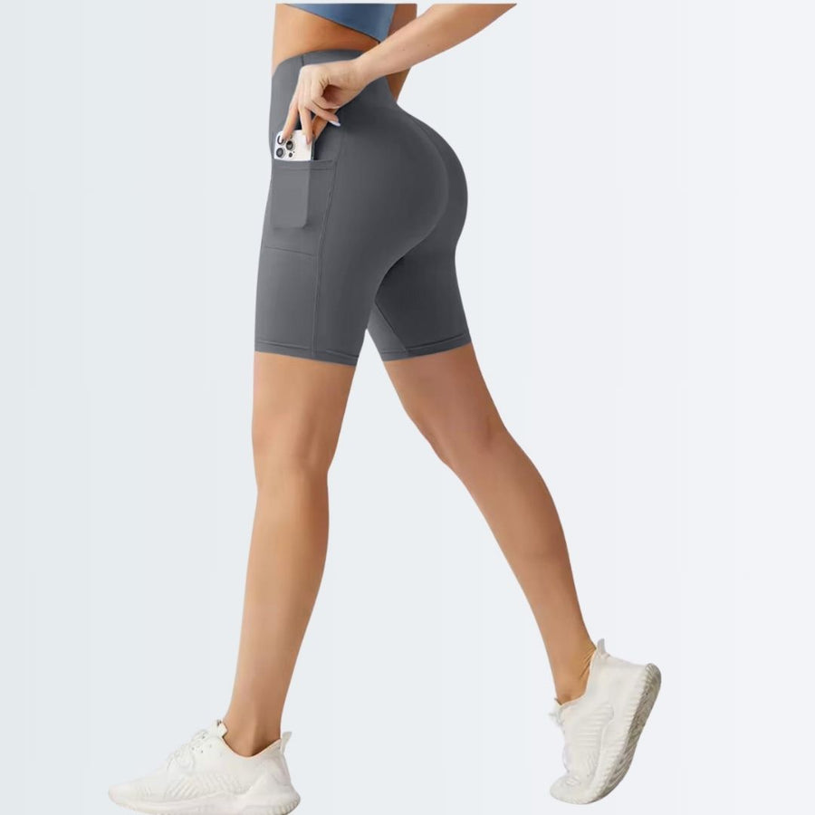 Embrace High Rise Shorts With Pockets - Grey