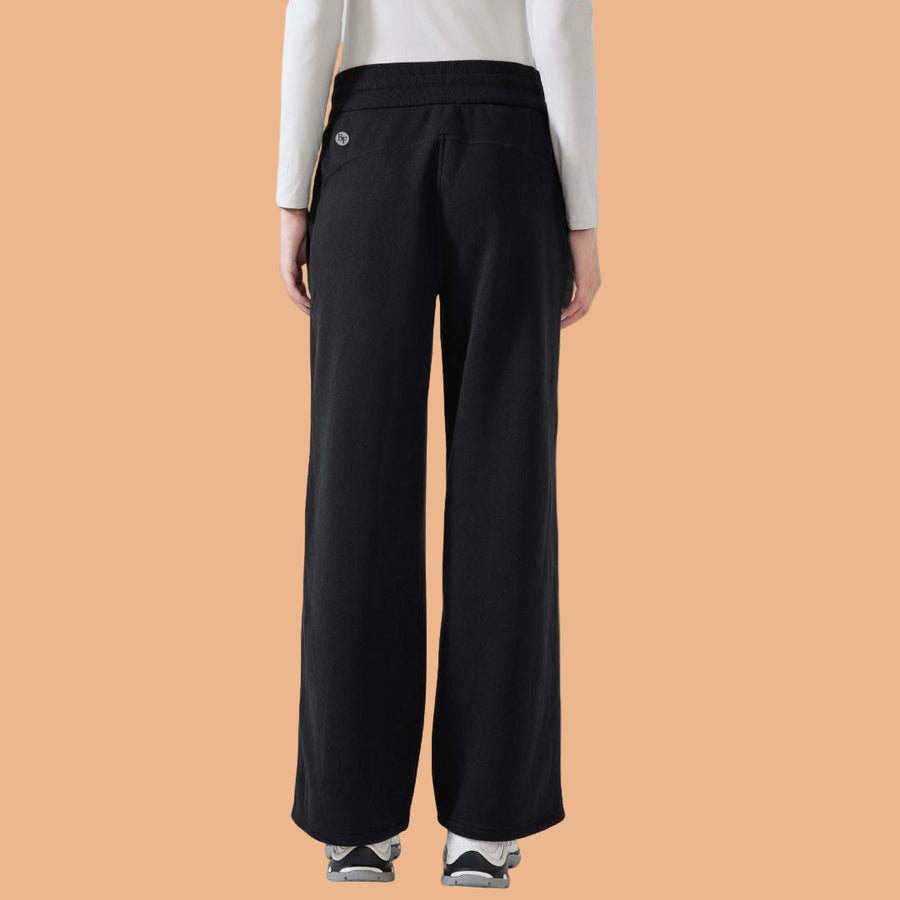 Fleece Lined Wide Legged Pants  - Black