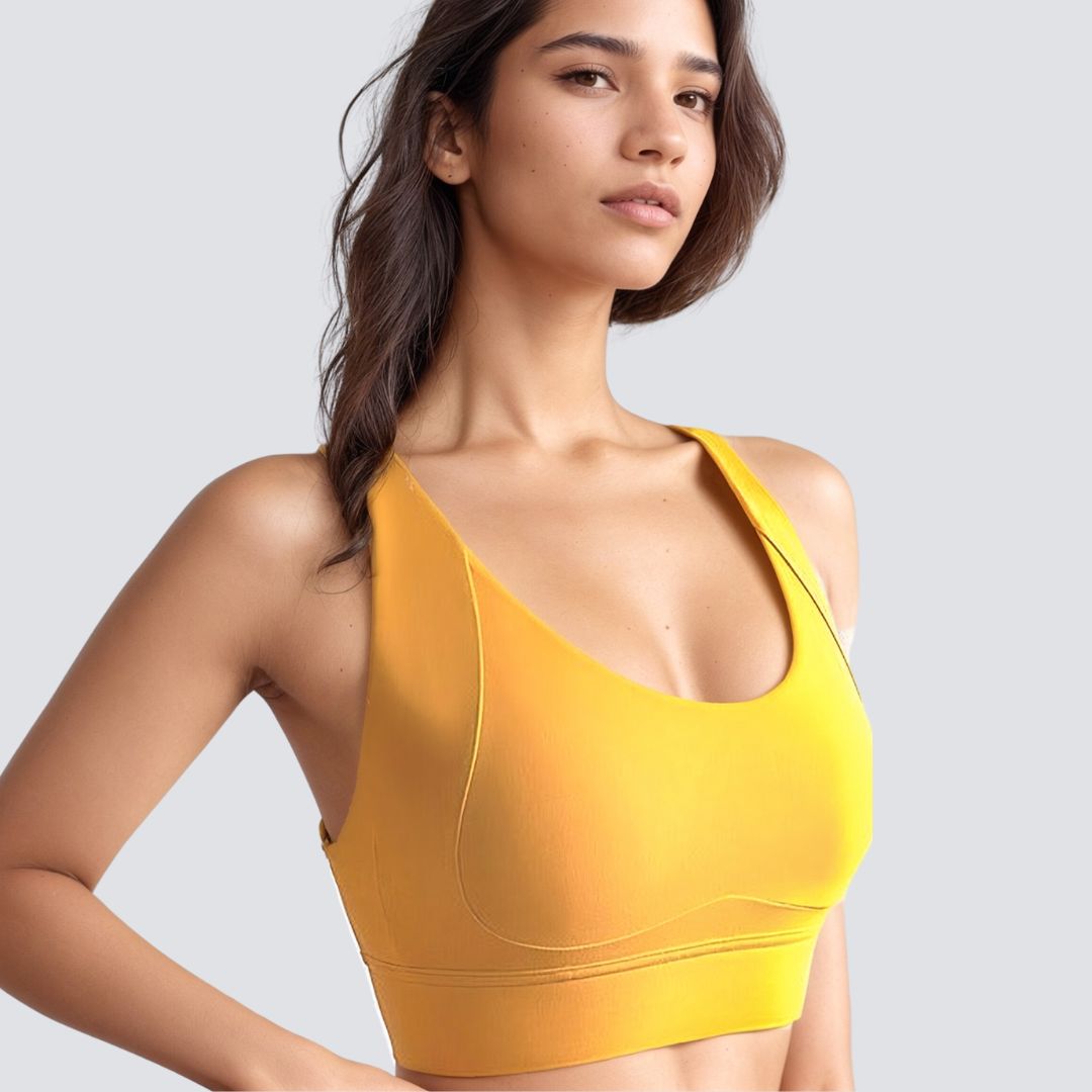 Cross Back Sports Bra With Hooks - Mustard Yellow
